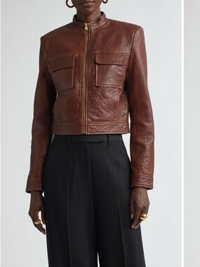 St. John Women's Redwood Brown Leather Zip Jacket size 2